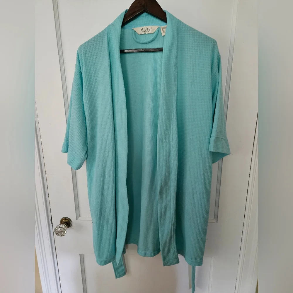 Aegean Turquiose Waffle Short Robe - Picture 2 of 5
